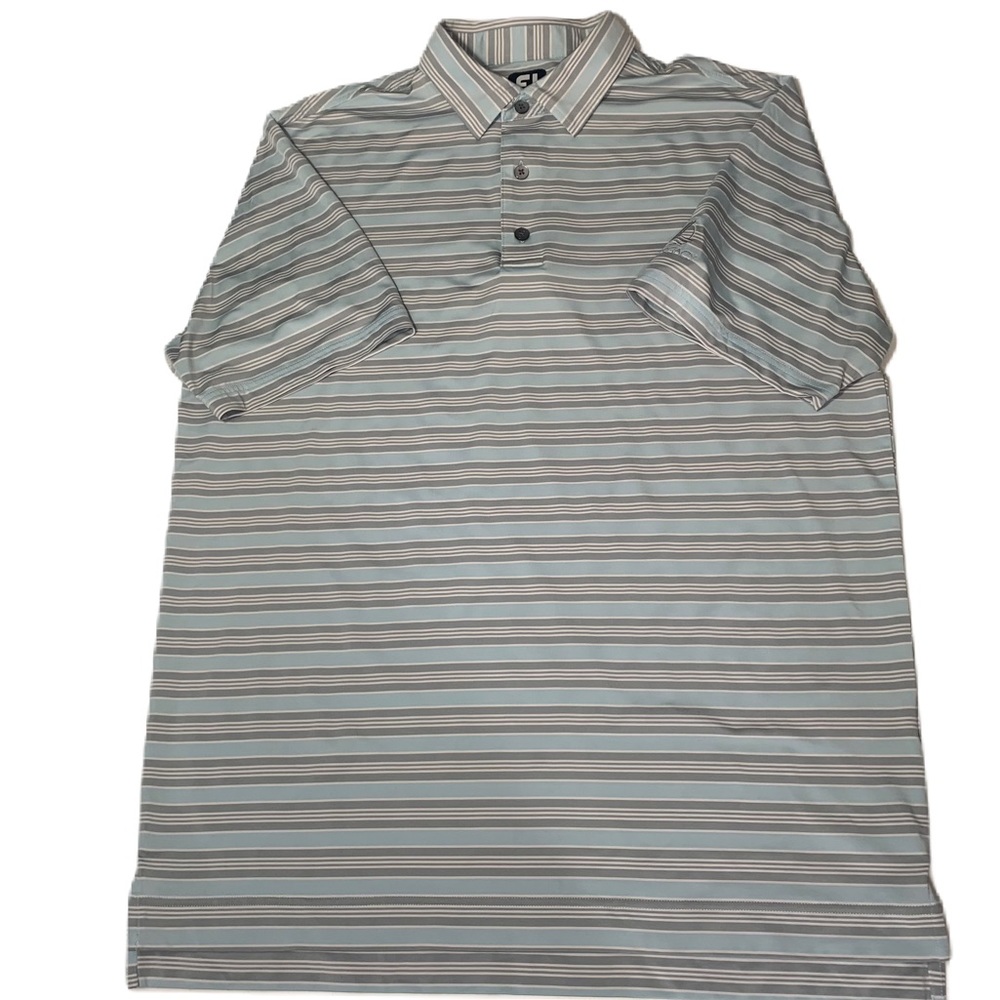 FOOTJOY‎ GOLF SHORT SLEEVE POLO MENS LARGE, BLUE AND GRAY STRIPES